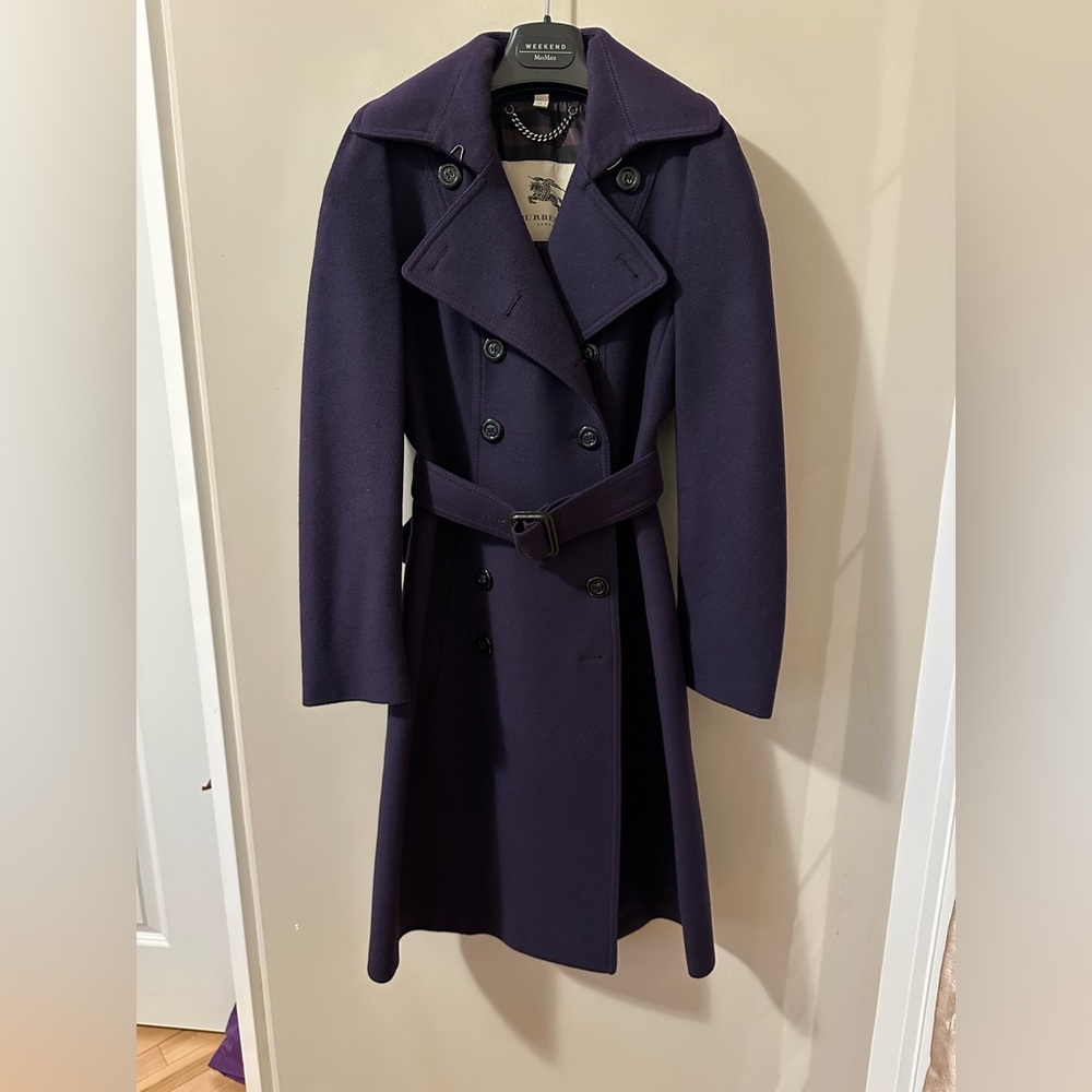 Beautiful Burberry Virgin Wool & Cashmere Overcoat Purple